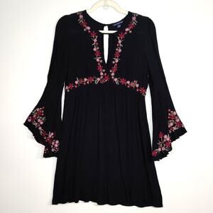 American Eagle Black Embroidered Dress L Whimsigoth Fairy Grunge